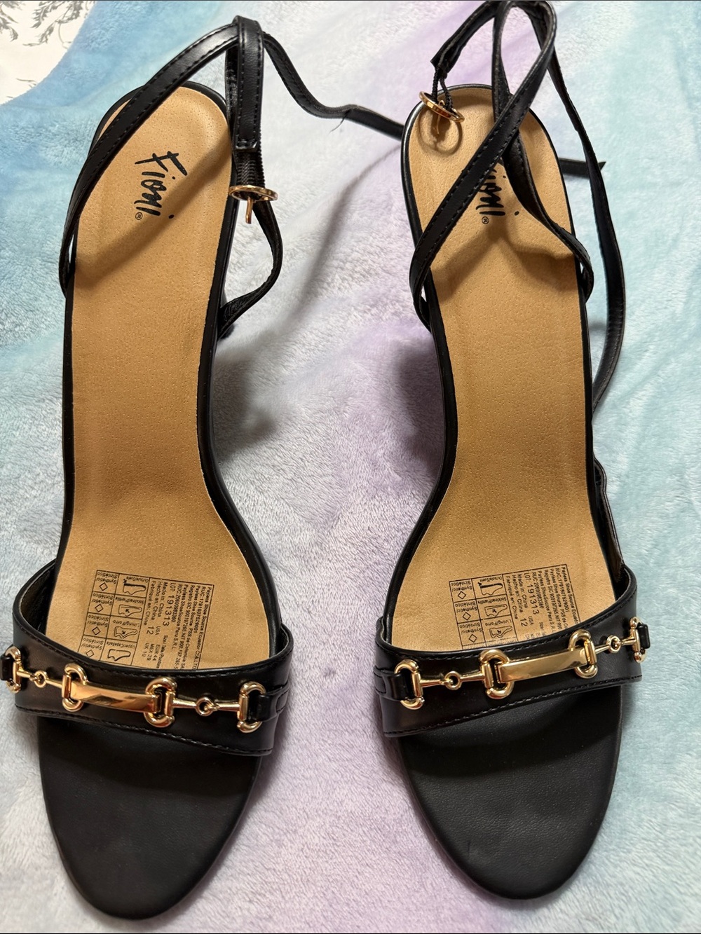 FIONI Clothing Black Strappy Sandals with Gold Chain Detail